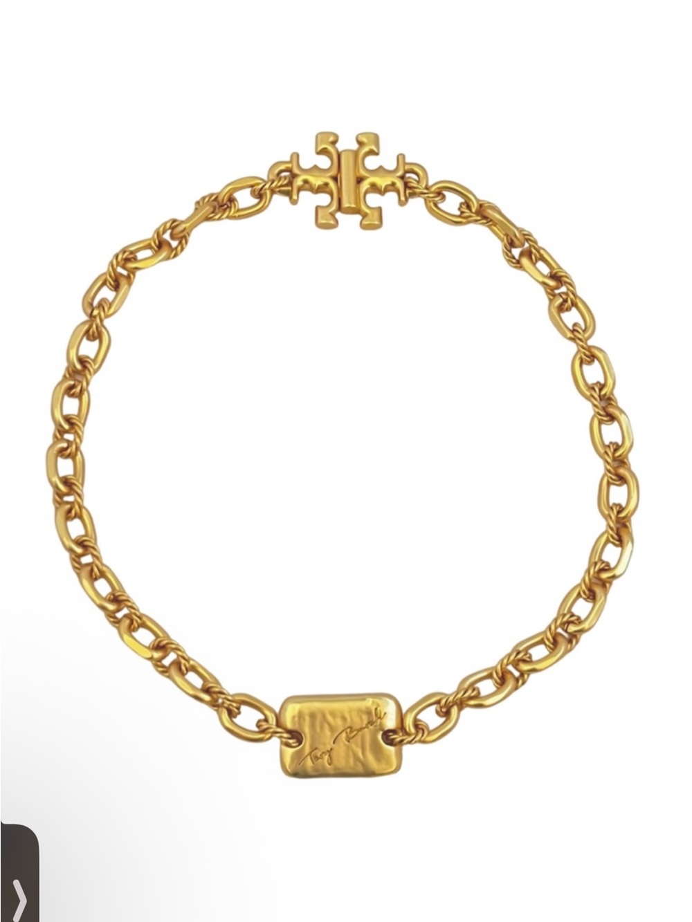 TORY BURCH • Vintage Gold Torsade Necklace Luggage Tag Logo